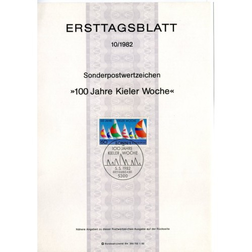 برگه اولین روز انتشار تمبر "هفته کیلر" - جمهوری فدرال آلمان 1982