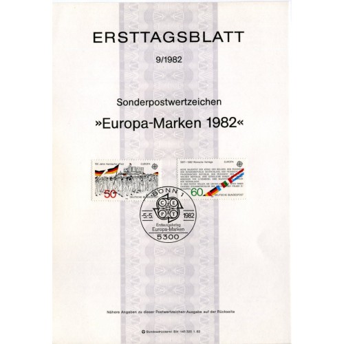 برگه اولین روز انتشار تمبر تمبرهای اروپا - رویدادهای تاریخی - جمهوری فدرال آلمان 1982