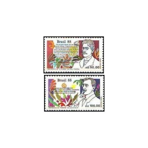 2 عدد  تمبر روز کتاب - صدمین سالگرد انتشار «ای آتنیو» و «آیات» - برزیل 1988