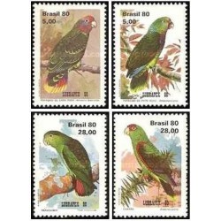 4 عدد  تمبر نمایشگاه تمبر پرتغالی-برزیلی "لوبراپکس 80" - لیسبون، پرتغال - طوطی ها - برزیل 1980
