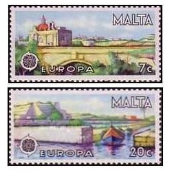 2 عدد تمبر مشترک اروپا - Europa Cept - مناظر - مالت 1977