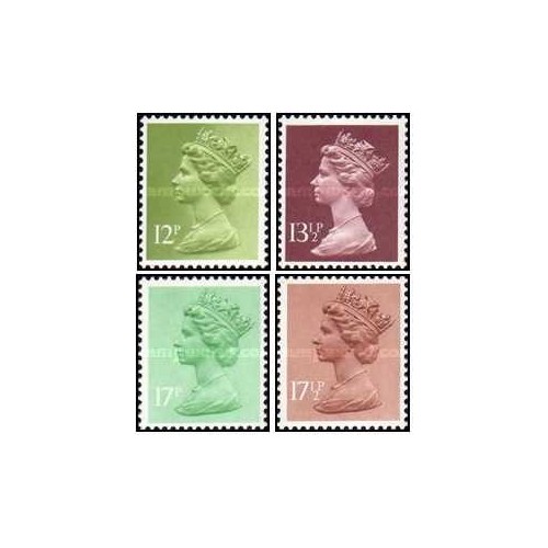 4 عدد تمبرسری پستی - ملکه الیزابت دوم -  12,13,17,17.5- انگلیس 1980