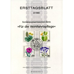 برگه اولین روز انتشار تمبر تمبرهای خیریه - گل و گیاه - جمهوری فدرال آلمان 1980