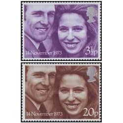 2 عدد تمبر عروسی پرنسس آن و کاپیتان مارک فیلیپس - انگلیس 1973