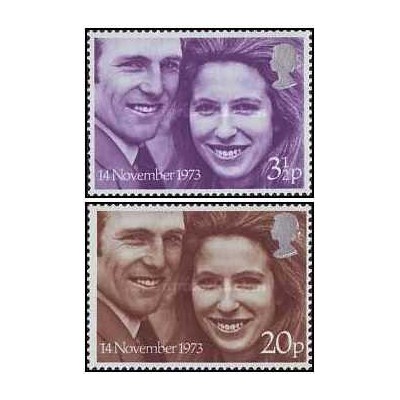2 عدد تمبر عروسی پرنسس آن و کاپیتان مارک فیلیپس - انگلیس 1973