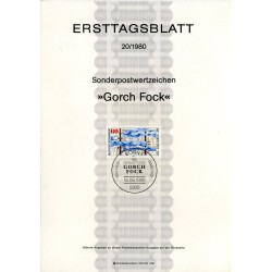 برگه اولین روز انتشار تمبر صدمین سالگرد تولد گورچ فوک، نویسنده - جمهوری فدرال آلمان 1980