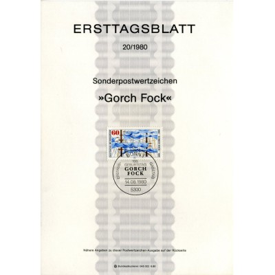 برگه اولین روز انتشار تمبر صدمین سالگرد تولد گورچ فوک، نویسنده - جمهوری فدرال آلمان 1980