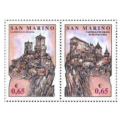 2 عدد تمبر مشترک با اسلواکی - قلعه ها - سان مارینو 2007