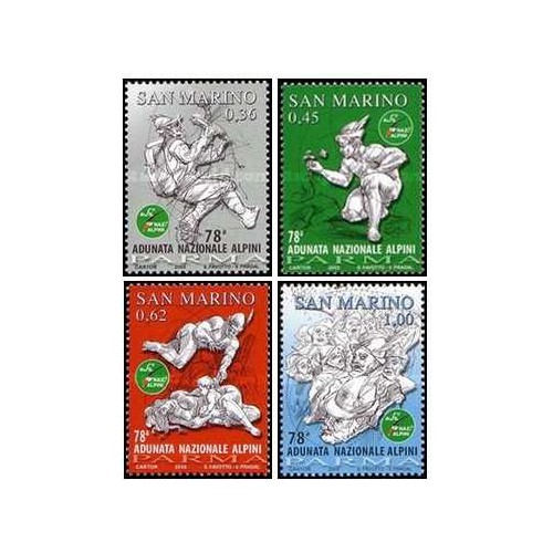 4 عدد تمبر نشست 78 ساعته سربازان کوهستان ایتالیا - سان مارینو 2005 ارزش روی تمبر 2.43 یورو