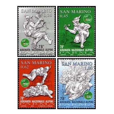 4 عدد تمبر نشست 78 ساعته سربازان کوهستان ایتالیا - سان مارینو 2005 ارزش روی تمبر 2.43 یورو