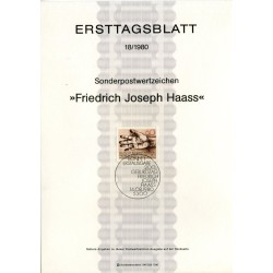 برگه اولین روز انتشار تمبر دویستمین سالگرد تولد دکتر جوزف هاس - جمهوری فدرال آلمان 1980