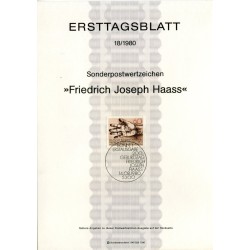 برگه اولین روز انتشار تمبر دویستمین سالگرد تولد دکتر جوزف هاس - جمهوری فدرال آلمان 1980