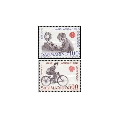 2 عدد تمبر سال جهانی ارتباطات  - سان مارینو 1983