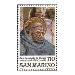 1 عدد تمبر ۱۵۰۰مین سالگرد تولد سنت بندیکت نورسیا  - سان مارینو 1980