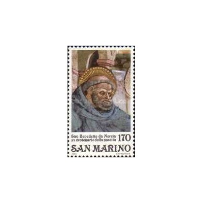 1 عدد تمبر ۱۵۰۰مین سالگرد تولد سنت بندیکت نورسیا  - سان مارینو 1980