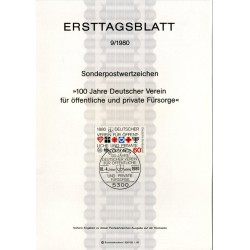 برگه اولین روز انتشار تمبر صدمین سالگرد بهزیستی  - جمهوری فدرال آلمان 1980