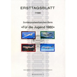 برگه اولین روز انتشار تمبر خوابگاه جوانان - هوانوردی  - جمهوری فدرال آلمان 1980