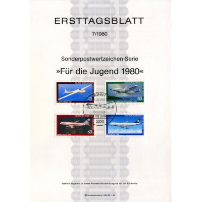 برگه اولین روز انتشار تمبر خوابگاه جوانان - هوانوردی  - جمهوری فدرال آلمان 1980
