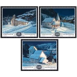 3 عدد تمبر کریسمس - نمازخانه های کوهستانی - لیختنشتاین 2014 ارزش 3.25 فرانک سوئیس