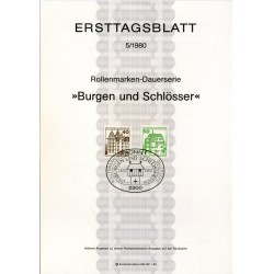 برگه اولین روز انتشار تمبر سری پستی کاخ ها و قلعه ها - 40 و 60  - جمهوری فدرال آلمان 1980