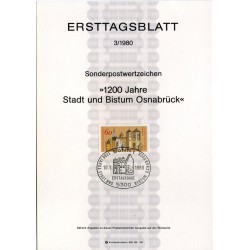 برگه اولین روز انتشار تمبر ۱۲۰۰مین سالگرد اسنابروک - جمهوری فدرال آلمان 1980