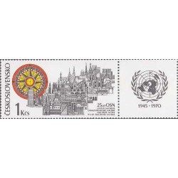 1 عدد تمبربیست و پنجمین سالگرد تاسیس سازمان ملل متحد - با تب - B - چک اسلواکی 1970