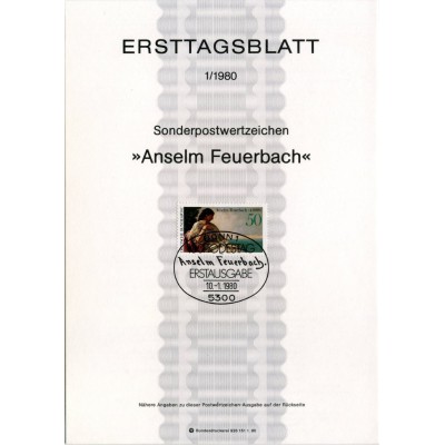 برگه اولین روز انتشار تمبر صدمین سالگرد درگذشت آنسلم فویرباخ، نقاش - جمهوری فدرال آلمان 1980