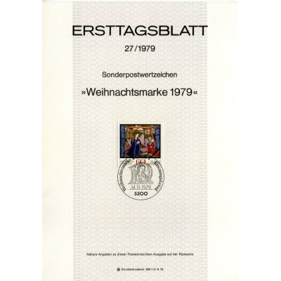 برگه اولین روز انتشار تمبر کریسمس - جمهوری فدرال آلمان 1979