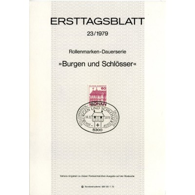 برگه اولین روز انتشار تمبر سری پستی کاخ ها و قلعه ها - 60  - جمهوری فدرال آلمان 1979