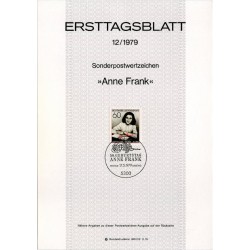 برگه اولین روز انتشار تمبر پنجاهمین سالگرد تولد آن فرانک - جمهوری فدرال آلمان 1979