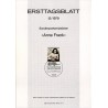 برگه اولین روز انتشار تمبر پنجاهمین سالگرد تولد آن فرانک - جمهوری فدرال آلمان 1979