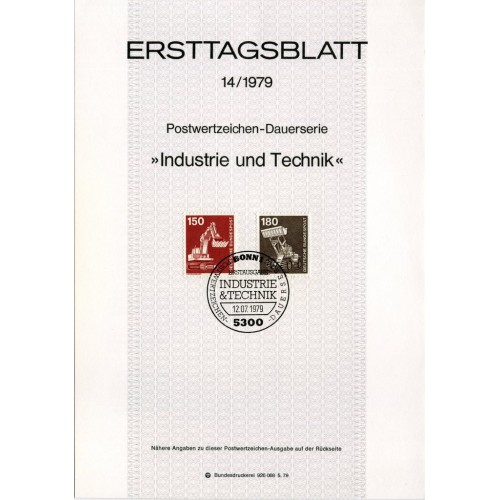 برگه اولین روز انتشار تمبر سری پستی صنعت و تکنیک - 150 و 180 - جمهوری فدرال آلمان 1979