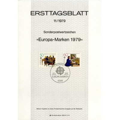 برگه اولین روز انتشار تمبرهای اروپا - پست و مخابرات - جمهوری فدرال آلمان 1979