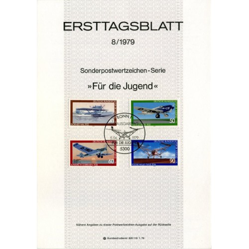 برگه اولین روز انتشار تمبر خوابگاه جوانان - هوانوردی - جمهوری فدرال آلمان 1979