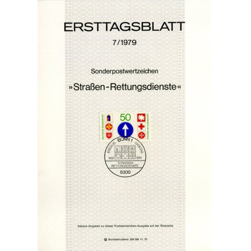 برگه اولین روز انتشار تمبر خدمات نجات در جاده - نشان - جمهوری فدرال آلمان 1979