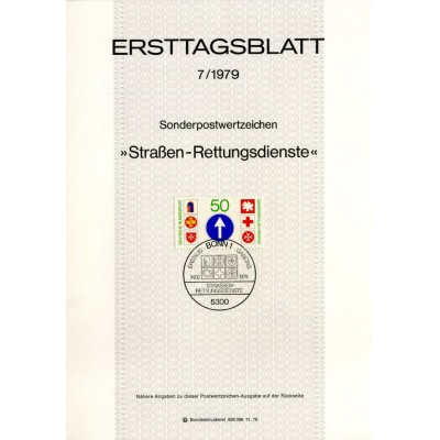 برگه اولین روز انتشار تمبر خدمات نجات در جاده - نشان - جمهوری فدرال آلمان 1979