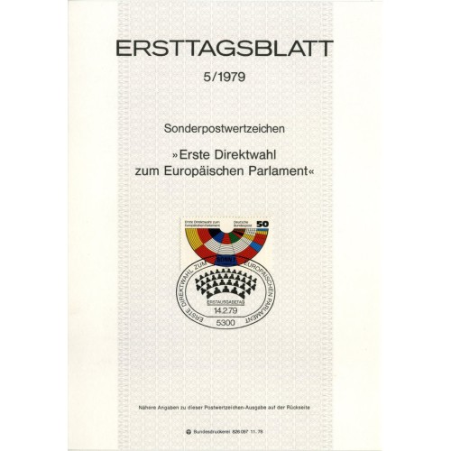 برگه اولین روز انتشار تمبر انتخابات پارلمان اروپا  - جمهوری فدرال آلمان 1979