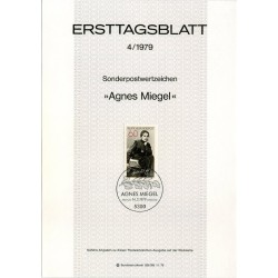 برگه اولین روز انتشار تمبر صدمین سالگرد تولد اگنس میگل  - جمهوری فدرال آلمان 1979