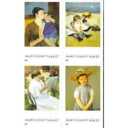 4 عدد تمبر تابلوهای نقاشی مری کاسات - تمبرهای کتابچه  - خودچسب - آمریکا 2003 دو سری  - پشت و رو تمبر