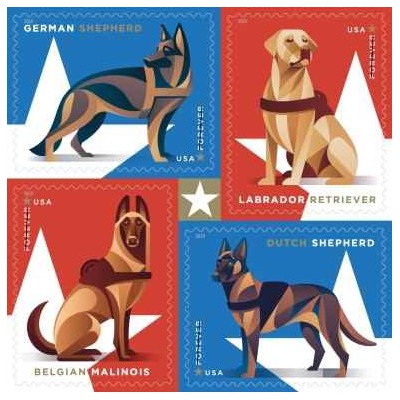 4 عدد تمبر سگ های نظامی - خودچسب - آمریکا 2019