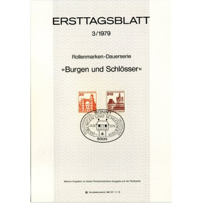 برگه اولین روز انتشار تمبر سری پستی کاخ ها و قلعه ها - 20 و 210  - جمهوری فدرال آلمان 1978