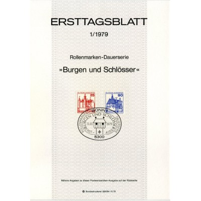 برگه اولین روز انتشار تمبر سری پستی کاخ ها و قلعه ها - 25 و 90  - جمهوری فدرال آلمان 1978