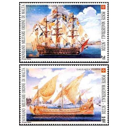 2 عدد تمبر کشتی های باستانی سفارش -  فرمانروایی مالت 1990