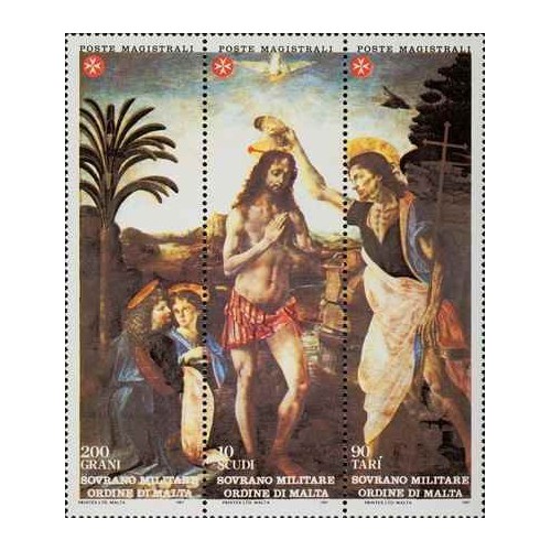 3 عدد تمبر سنت جان باپتیست، حامی نظام - B -  فرمانروایی مالت 1985