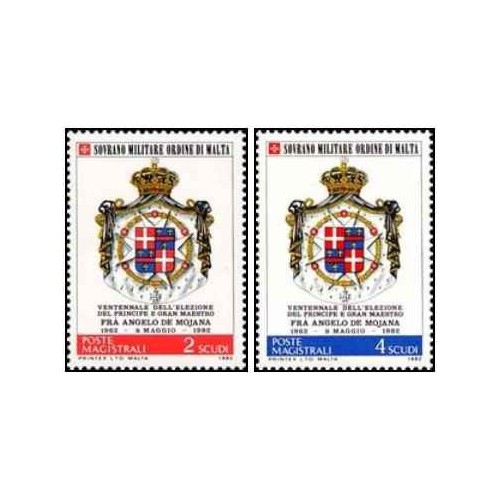 2 عدد تمبر نشان بزرگ استادان - آنجلو دی موجانا -  فرمانروایی مالت 1982