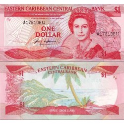 اسکناس 1 دلار - تصویر ملکه الیزابت دوم - کارائیب شرقی 1988 حرف پسوند سریال U