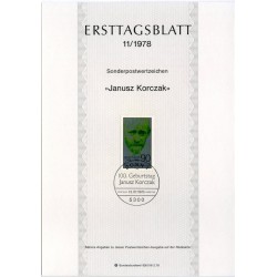 برگه اولین روز انتشار تمبر صدمین سالگرد تولد یانیس کورچاک، نویسنده - جمهوری فدرال آلمان 1978