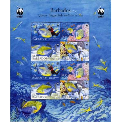 مینی شیت WWF - گونه های در حال انقراض - ملکه ماشه ماهی (Balistes vetula) -باربادوس 2006 قیمت 10.5 دلار