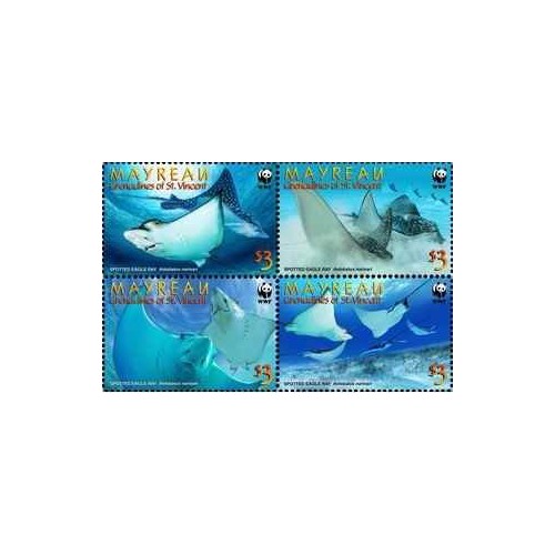 4 عدد تمبر WWF - سفره ماهی خالدار عقابی  - مایریو، گرندین سنت وینسنت 2009 قیمت 8 دلار