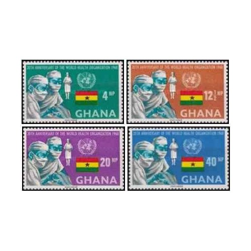 4 عدد تمبر بیستمین سالگرد W.H.O.- غنا 1966 قیمت 4.2 دلار